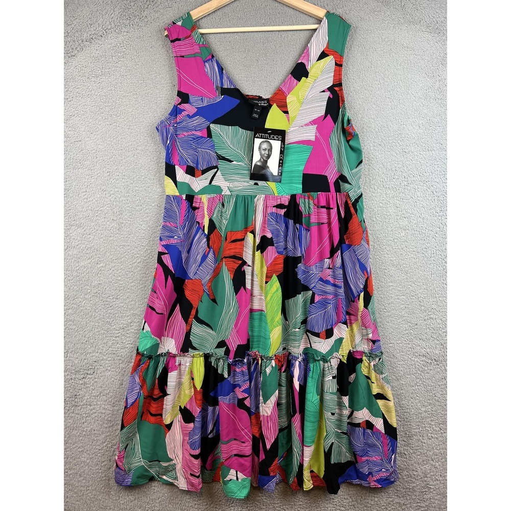 New Attitudes By Renee Dress Womens XLP Petite Multicolor Floral Midi Sundress